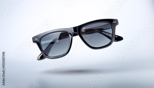 Black Sunglasses floating or flying isolated white background