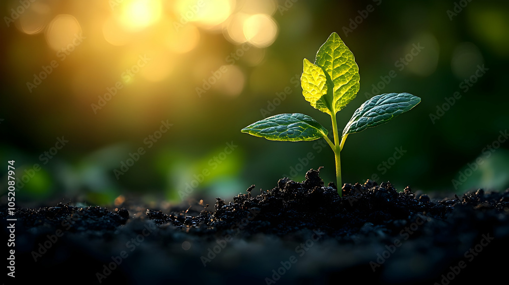 Green Plant Sprout Growing in Soil - Nature Illustration Green Plant Sprout Growing in Soil - Nature Illustration