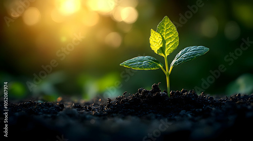 Green Plant Sprout Growing in Soil - Nature Illustration