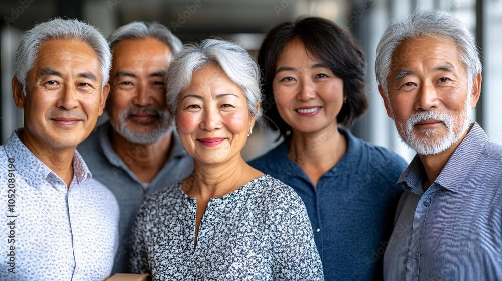 Obraz premium Asian family walking into their new home together holding boxes and smiling Stock Photo with side copy space