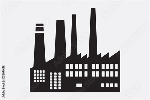 A black silhouette of a factory  with two tall smokestacks.