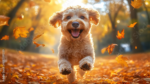 Happy Dog Running Through A...