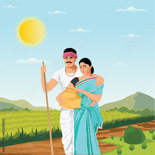 Indian Farmer Couple In Farm 