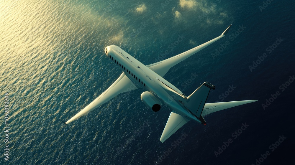 Fototapeta premium Aerial View of a Jet Flying Over the Ocean
