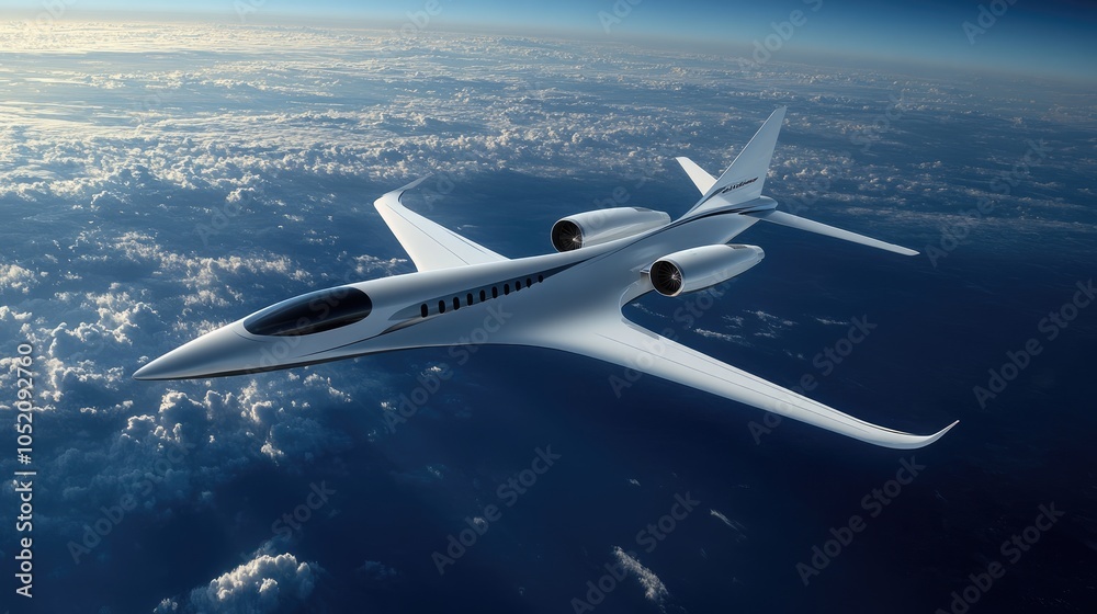 Fototapeta premium Sleek Modern Jet Flying Above Clouds