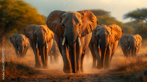 Elephant Herd Walking Throu...