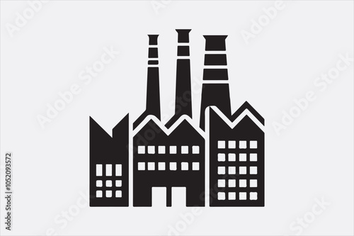 A black silhouette of a factory  with two tall smokestacks.