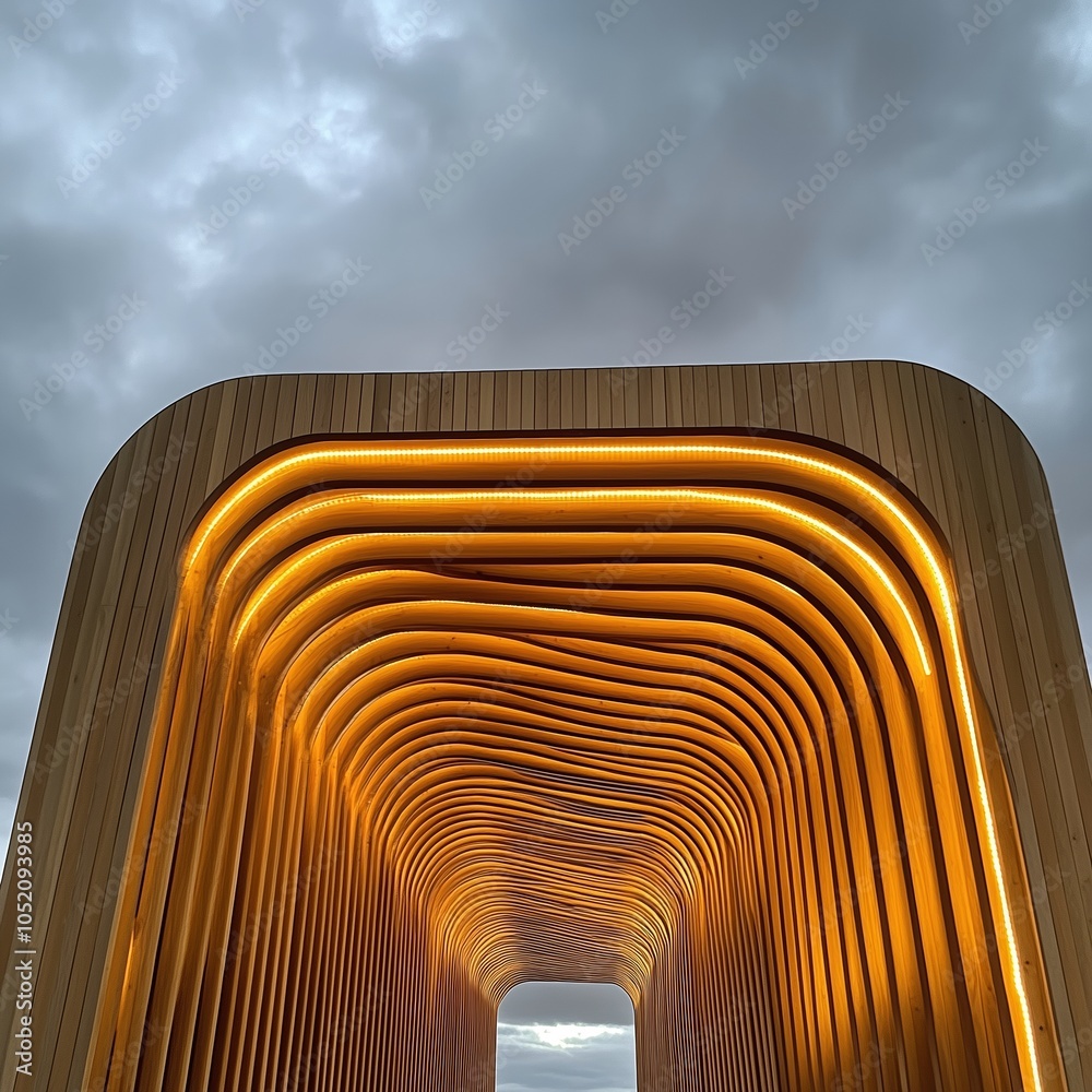Fototapeta premium A large wooden structure with a curved design, possibly a tunnel or a bridge
