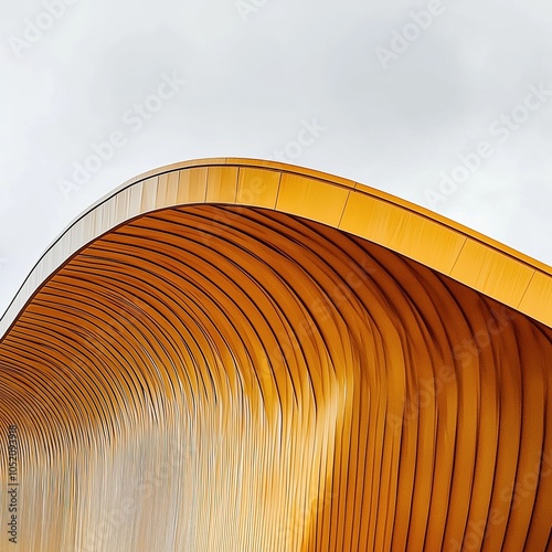 A large, curved building with a lot of wood grain photo