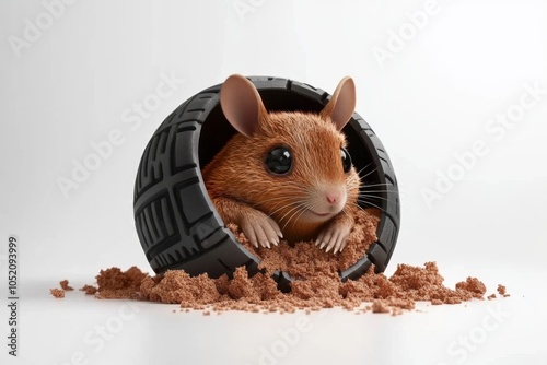 a 2D cartoon illustration of a curious armadillo rolling into a ball desert theme white background photo