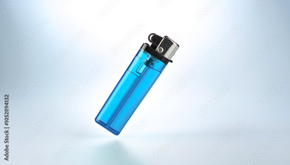 Blue gas lighter floating or flying isolated white background