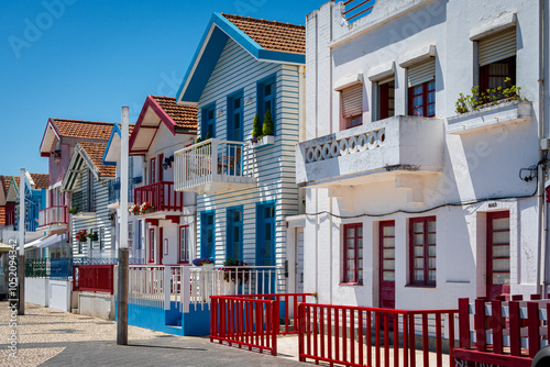 Typical construction in the houses of Costa Nova, Portugal, Aveiro.
