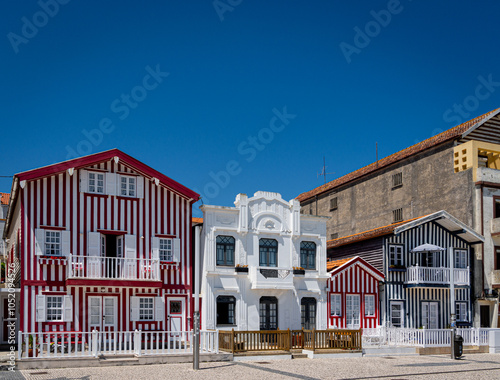 Typical construction in the houses of Costa Nova, Portugal, Aveiro.