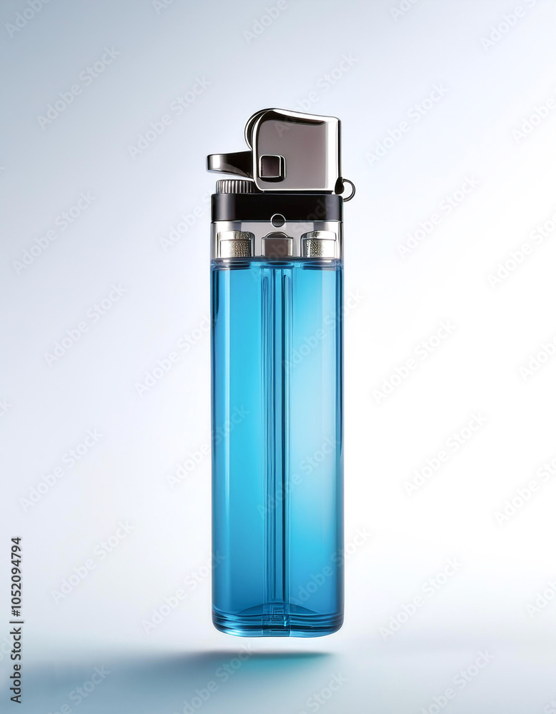 Blue gas lighter floating or flying isolated white background Blue gas lighter floating or flying isolated white background