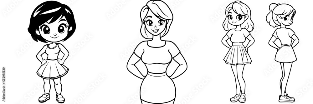 Full body caricature faceless woman with short wavy hair in light colors Full body caricature faceless woman with short wavy hair in light colors