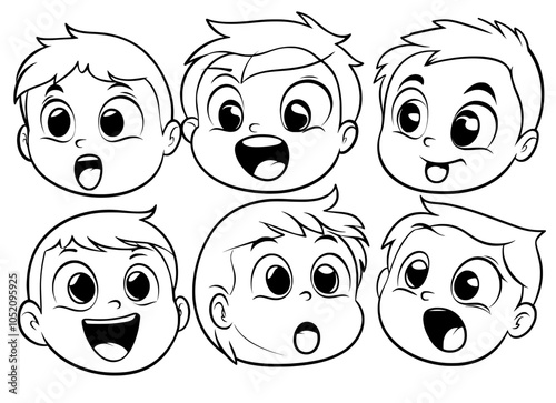 Set of cartoon character faces. Cartoon faces with expressions like smiling, crying, and being surprised. Comic doodles with emoticons. Isolated modern scenes.