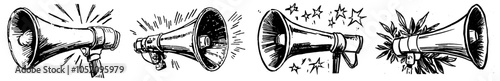 Loudspeaker icon drawn by hand. Monetization ads icon.