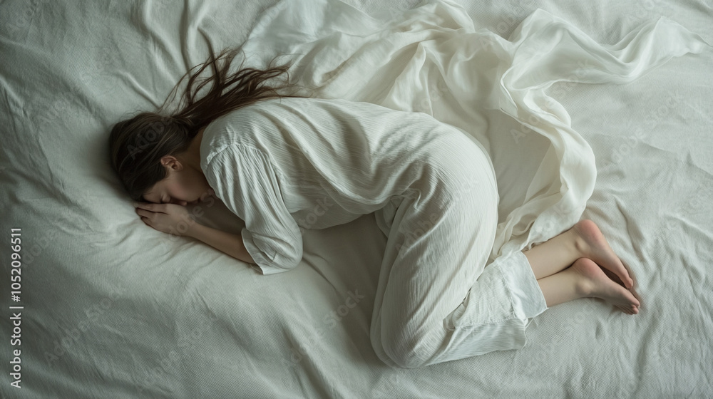 Person sleeping in bed. Person sleeping in bed.