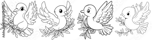 Illustration of a dove with an olive branch for the Jewish holiday of Passover
