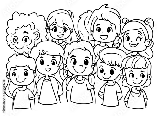 Simple hand-drawn doodle style portrait of people from a diverse group. Black and white modern backdrop.