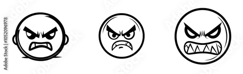 Face with grumpy expression in cartoon doodle style