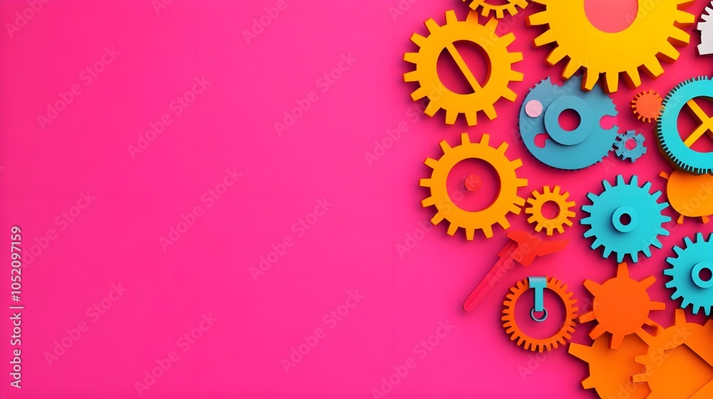 Colorful Gears Pink Background Colorful Gears Pink Background