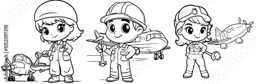 A cartoon character depicting an aircraft engine technician holding a wrench next to an airplane while wearing a service uniform.