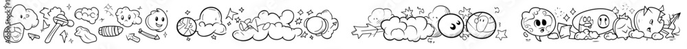 An emphasis, attention, pattern element in a hand-drawn sketch line style with cute stars, hearts and arrows. Modern illustration with outline drawing. An emphasis, attention, pattern element in a hand-drawn sketch line style with cute stars, hearts and arrows. Modern illustration with outline drawing.