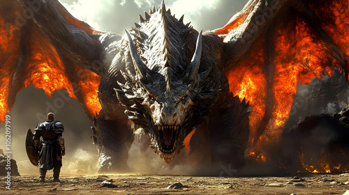 Fiery Dragon and Knight Ill...