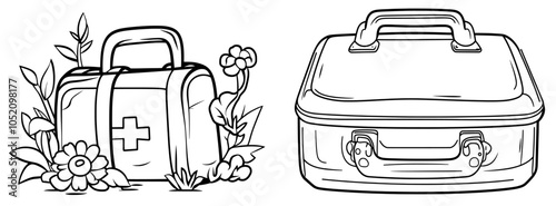 Health assistance, healthcare equipment. Portable case, first aid briefcase. Flat modern illustration isolated on white.