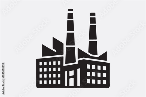 A black silhouette of a factory  with two tall smokestacks.