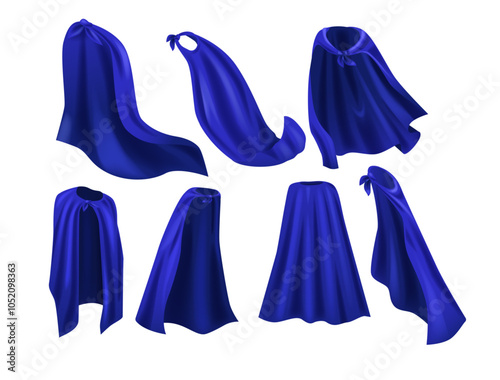 Collection Of Blue Superhero Capes Showcasing Different Styles And Designs For Costume Ideas, Creative Concepts