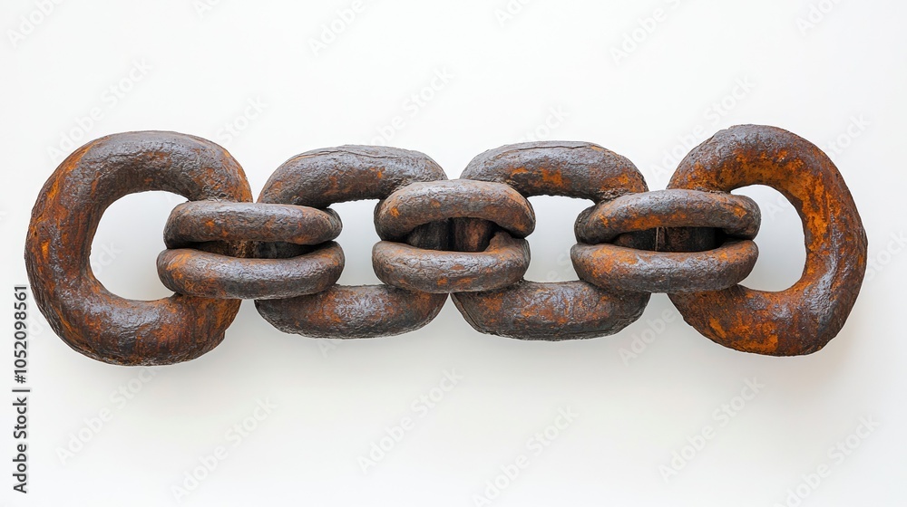 Fototapeta premium A stunning composition of rusty chain links against a bright white backdrop, showcasing their detailed textures and the elegance of imperfection. -