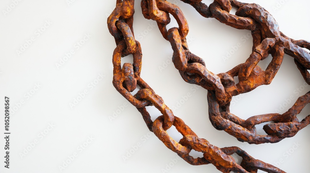 A stunning composition of rusty chain links against a bright white backdrop, showcasing their detailed textures and the elegance of imperfection. - A stunning composition of rusty chain links against a bright white backdrop, showcasing their detailed textures and the elegance of imperfection. -