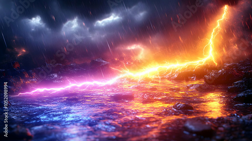 Stormy 3D Landscape with Li...