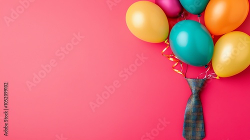 Printed tie with Thanksgiving parade balloons, wideangle festive shot photo