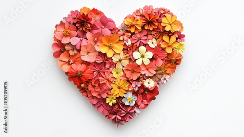 Bright paper heart with small flowers on white, celebrating kindness with room for inspirational text