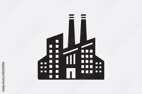 A black silhouette of a factory  with two tall smokestacks.