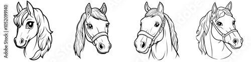 The Welsh Cob breed, horse head portrait isolated on white background of a beautiful thoroughbred stallion with a bicolor coat. Flat graphic modern illustration of a majestic purebred equine animal