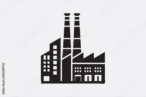 A black silhouette of a factory  with two tall smokestacks.