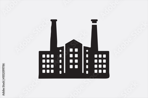 A black silhouette of a factory  with two tall smokestacks.