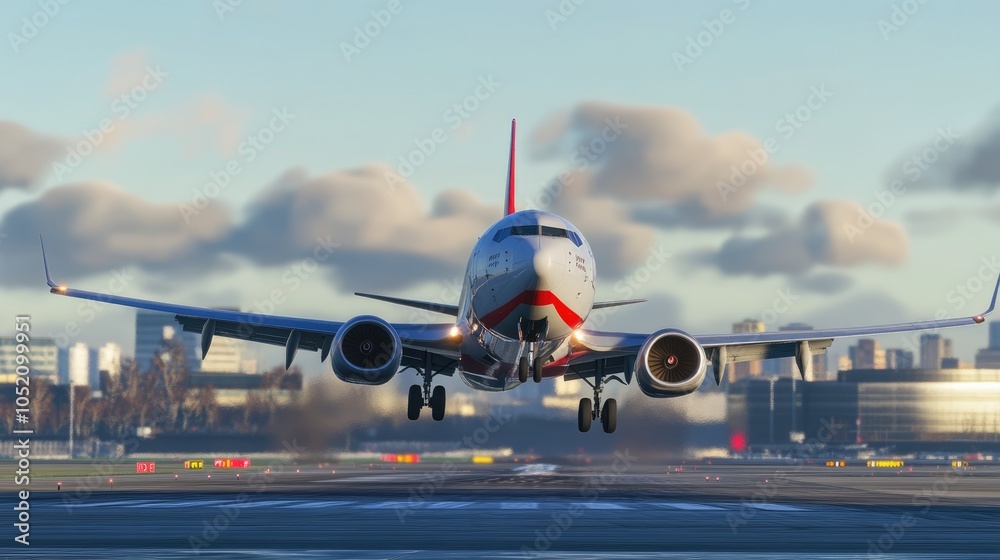 Fototapeta premium Airplane Taking Off in Clear Blue Sky