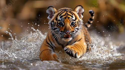 Tiger Cub Splashing in Wate...