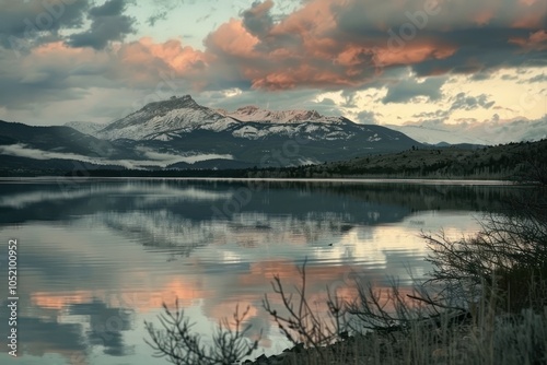 Landscape mountain cloud lake. photo