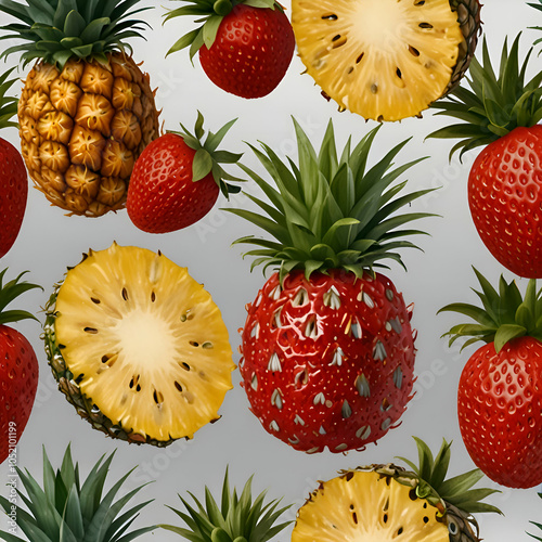 A fruit mixture between strawberry and pineapple, professionally cut with a transparent background