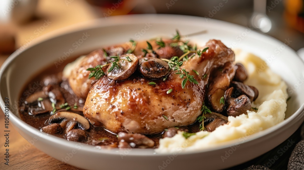 A delicious serving of Coq au Vin, a classic French dish. A delicious serving of Coq au Vin, a classic French dish.