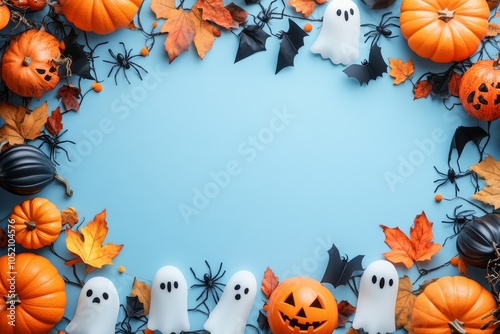 Festive Halloween Balloon and Pumpkin Decorations with Bats and Ghosts photo