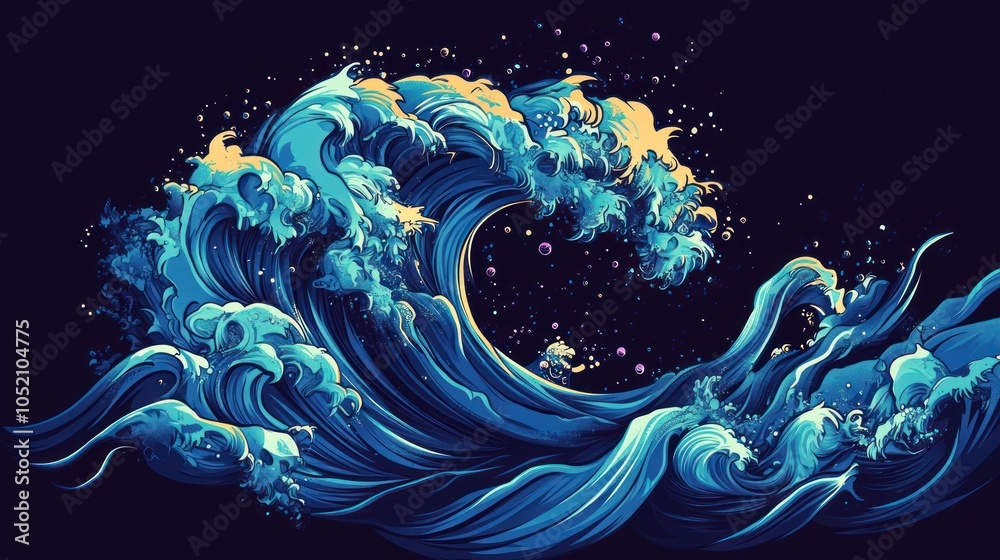 Dynamic Ocean Waves Illustration Dynamic Ocean Waves Illustration