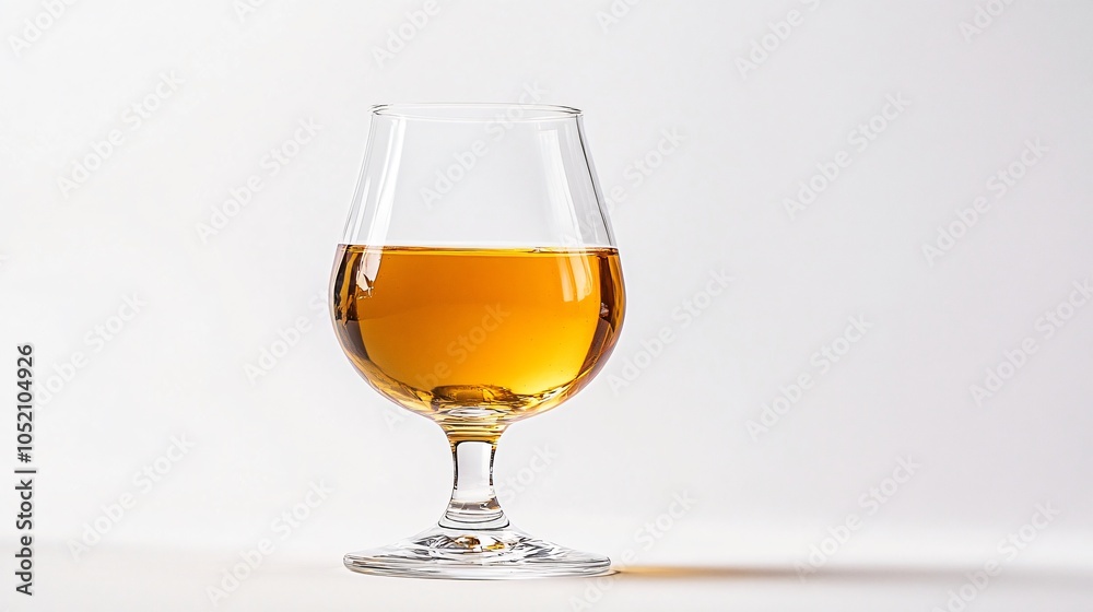 Glass of Amber Whiskey on Bright Background Glass of Amber Whiskey on Bright Background