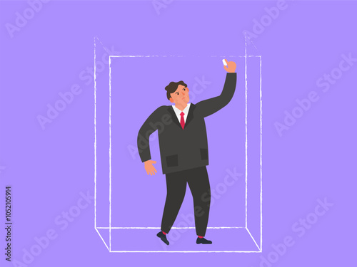 businessman introvert  drawing rectangle figure around himself comfort zone personal boundary vector illustration